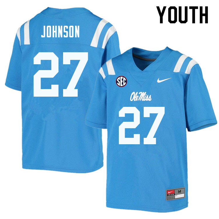 Tysheem Johnson Ole Miss Rebels NCAA Youth Powder Blue #27 Stitched Limited College Football Jersey DWD6058CO
